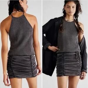 Free People One Women's Washed Gray Tank Rouched Dress Size XL